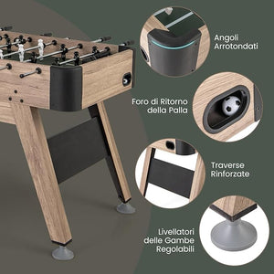 Mini Calcio Balilla, Tavolo Calcio Balilla con 2 Palle e 26 Giocatori, 2 Segnatori, Gioco Calcistico con Livelli Regolabili per Sala Giochi Feste, 137x68x84,5 cm