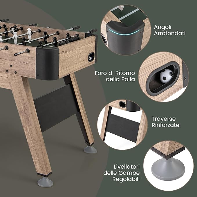 Mini Calcio Balilla, Tavolo Calcio Balilla con 2 Palle e 26 Giocatori, 2 Segnatori, Gioco Calcistico con Livelli Regolabili per Sala Giochi Feste, 137x68x84,5 cm