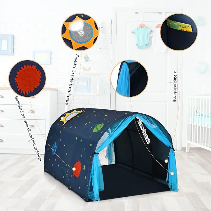 Tenda da Gioco per Bambini, Tenda per Letto con Borsa di Trasporto, Casetta per Bambini Portatile, per Camera da Letto Salone Giochi, 144 x 102 x 82 cm (Blu)