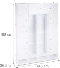 Armadio guardaroba con scaffale cubo 18 scomparti in plastica modulare per scarpe bianco 13_0001073