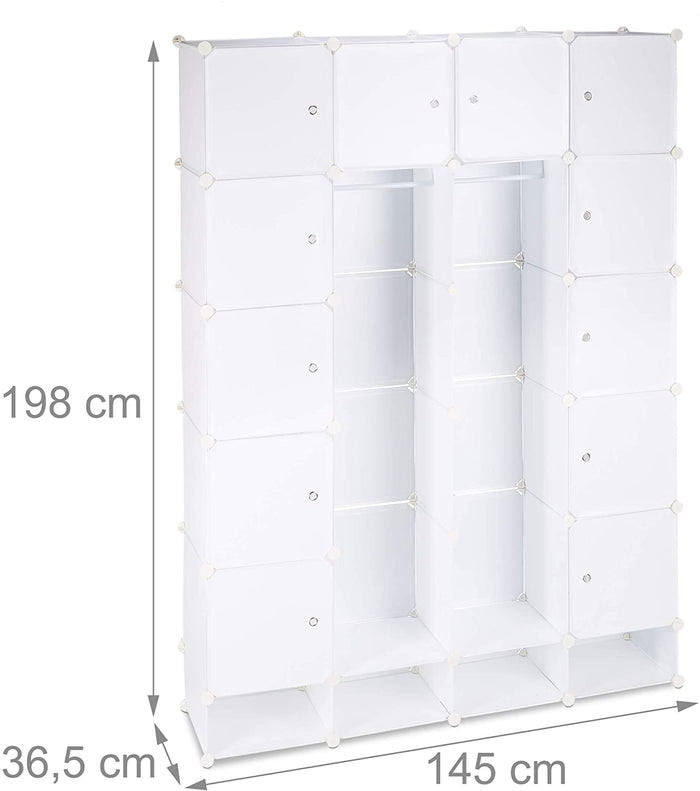 Armadio guardaroba con scaffale cubo 18 scomparti in plastica modulare per scarpe bianco 13_0001073
