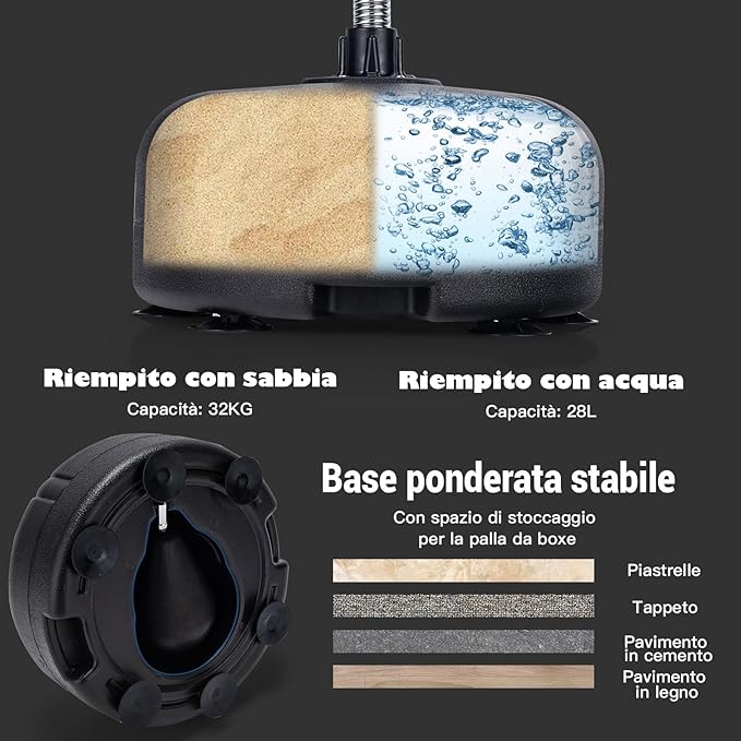 Sacco da Boxe da Terra Regolabile in 4 Posizioni, Sacco da Boxe con Supporto e Base Stabile, Ideale per Adulti e Bambini