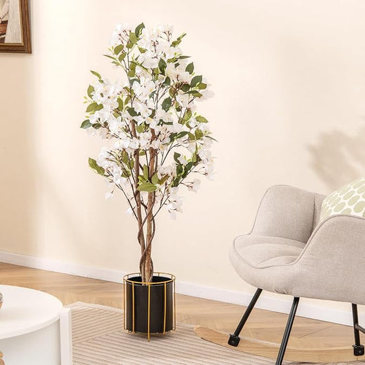 Albero Artificiale di Bougainvillea 120 cm, Pianta Finta in Vaso con 360 Fiori e 40 Foglie, Pianta Decorativa per Casa, Ufficio e Negozio (Bianco,1)