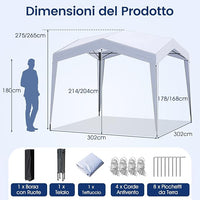 Gazebo Pop-up 302 x 302 cm, Gazebo Impermeabile con Ruote, 8 Picchetti, 4 Corde Antivento, Tendone Pieghevole Resistente per Spiaggia, Feste e Campeggio