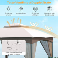 Gazebo da Giardino 3 x 3 m, Gazebo Impermeabile con Rete Mesh Staccabile e Terro Ventilato a Doppio Strato, Tenda Regolabile in Altezza per Feste, BBQ e Picnic (Kaki)