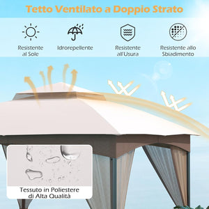Gazebo da Giardino 3 x 3 m, Gazebo Impermeabile con Rete Mesh Staccabile e Terro Ventilato a Doppio Strato, Tenda Regolabile in Altezza per Feste, BBQ e Picnic (Kaki)