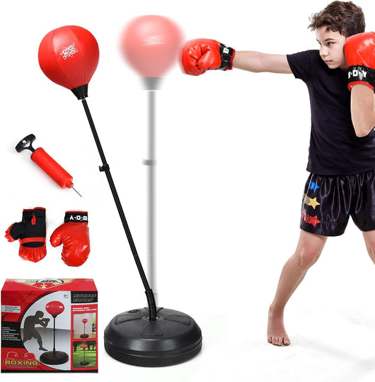 Punching Ball da Terra Altezza Regolabile 120-154 cm, Sacco di Pugilato con Guanti Inclusi, Palla di Boxe con Base per Adulti e Bambini