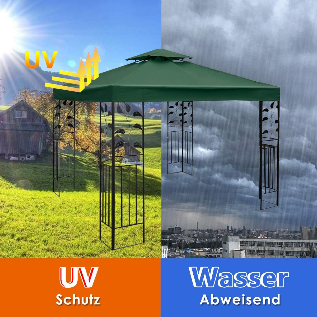 Tetto di Ricambio per Gazebo da Giardino Copertura di Ricambio Gazebo 3 x 3 m (Verde)