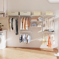 Guardaroba Parete 122-244 CM, Sistema di Organizzazione Regolabile con Asta Pendente, Appendiabiti Metallica, Sistema di Organizzazione e Stoccaggio Armadi per Camera da Letto (Bianco)