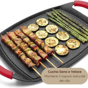 Padella Bistecchiera Antiaderente, 47cm in Alluminio Pressofuso, Rivestimento Effetto Marmo, Griglia Induzione per Carne, Pesce e Verdure.