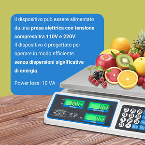 Bilancia Elettronica Professionale da Banco per Alimenti - Bilancia Digitale con 7 Tasti di Memoria e Piatto in Acciaio Inox e Schermo LCD con Prezzo