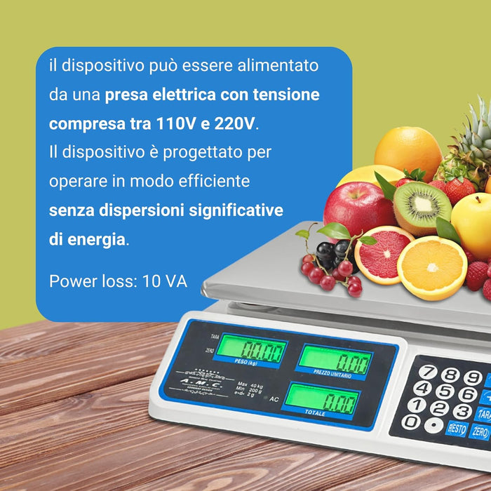 Bilancia Elettronica Professionale da Banco per Alimenti - Bilancia Digitale con 7 Tasti di Memoria e Piatto in Acciaio Inox e Schermo LCD con Prezzo
