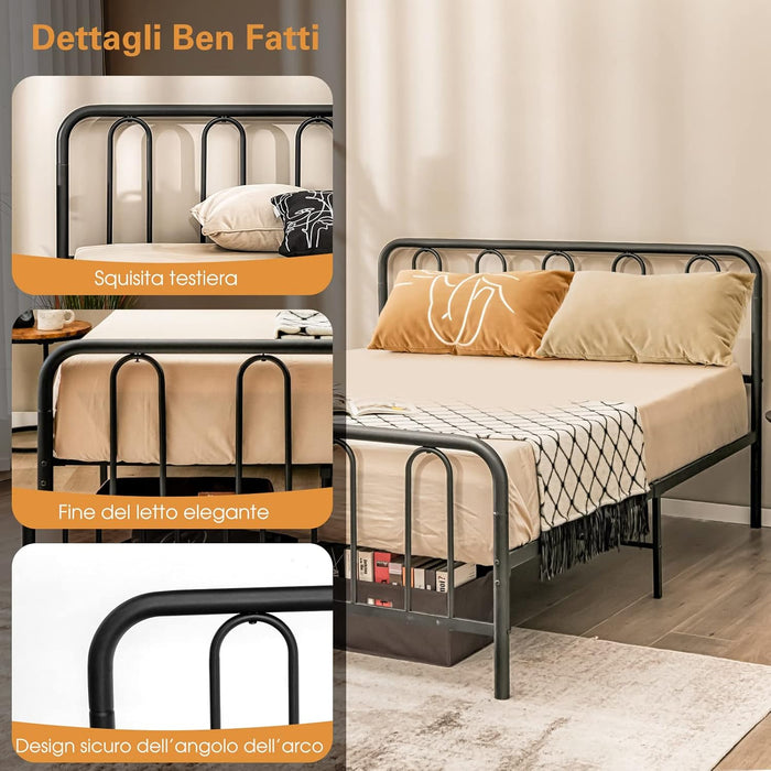 Telaio da Letto in Metallo, Struttura Letto con Testiera e Pediera, Letto a Piattaforma con Doghe in Acciaio, Carico Massimo 300kg, Nero (200cm x 160cm)