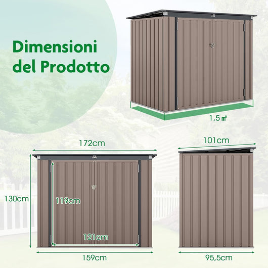 Casetta per Spazzatura Esterna, Capanno da Giardino Bloccabile con Doppie Aperture, 2 Porte e Struttura in Metallo Zincato, Ripostiglio per Patio e Cortile (Grigio Caldo)