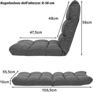 Sedia da Terra, Sedia da Pavimento con Posizioni Regolabili, Sedia Reclinabile Imbottita con Struttura in Acciaio Durevole, Facile da Conservare, Ideale per Salone Studio e Camera (Grigio)