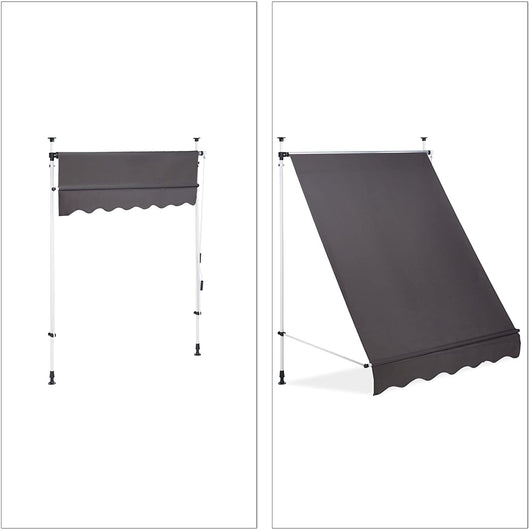 Tenda da balcone telescopica a manovella altezza regolabile in acciaio poliestere resistente ai raggi UV 150 x 120 cm grigio 13_0002541_6