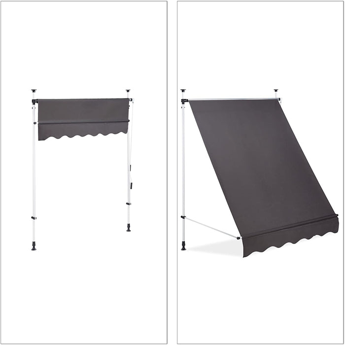 Tenda da balcone telescopica a manovella altezza regolabile in acciaio poliestere resistente ai raggi UV 150 x 120 cm grigio 13_0002541_6