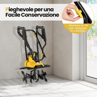 Motozappa Elettrica a Filo, Zappatrice da Giardino con Manico Ergonomico e Motore Forte, Motocoltivatore Pieghevole per Scavare Terreno del Prato (36,5 x 24 x 138 cm,Giallo)