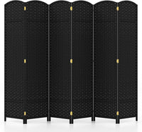Paravento Pieghevole a 6 Pannelli, Pannelli Divisori da Interno con Texture Intrecciata a Mano e Telaio in Legno, Separé Divisorio a Parete Autoportante per Casa, Ufficio e Negozio (Nero)