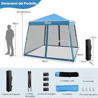 Gazebo Pop-up da Giardino 3 x 3 m, Tenda per Feste con Altezza Regolabile (237/255/246 cm), Gazebo Pieghevole da Esterno con Rete Impermeabile, per Campeggio, Giardino, Mercato (Blu)