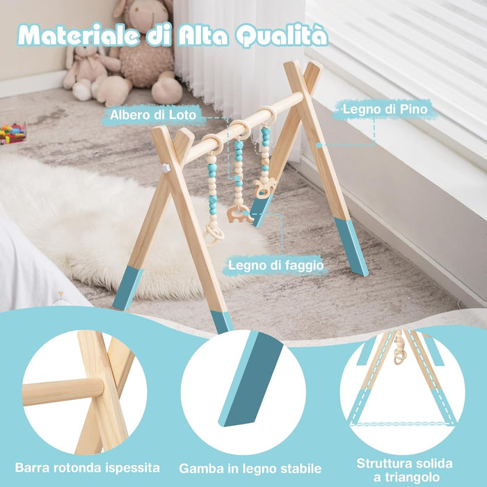 Palestrina per Bambini, Palestrina con Giocattoli per Dentizione Sviluppo Cerebrale Stimolazione Sensoriale, Pieghevole, in Legno, per Bambini 3+ Mesi (Verde)