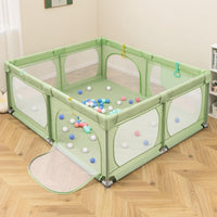 Recinto per Bambini, Box per Bambini con Rete Traspirante, Centro Attività per Bambini con 50 Palline, Box Giochi per Bambini 0-3 Anni (Verde, 189 x 158 cm)