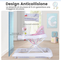 Girello per Bambini, Girello Pieghevole con Ruote, Altezza Regolabile di 3 Livelli, Cuscino del Sedile Rimovibile, per Bambini 6-36 Mesi (Rosa)