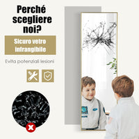 Specchio da Parete Lungo, Specchio da Terra Appendere con Cornice in Lega di Alluminio e Ganci, Per Camera da Letto e Soggiorno, 120 x 37 cm (Oro)