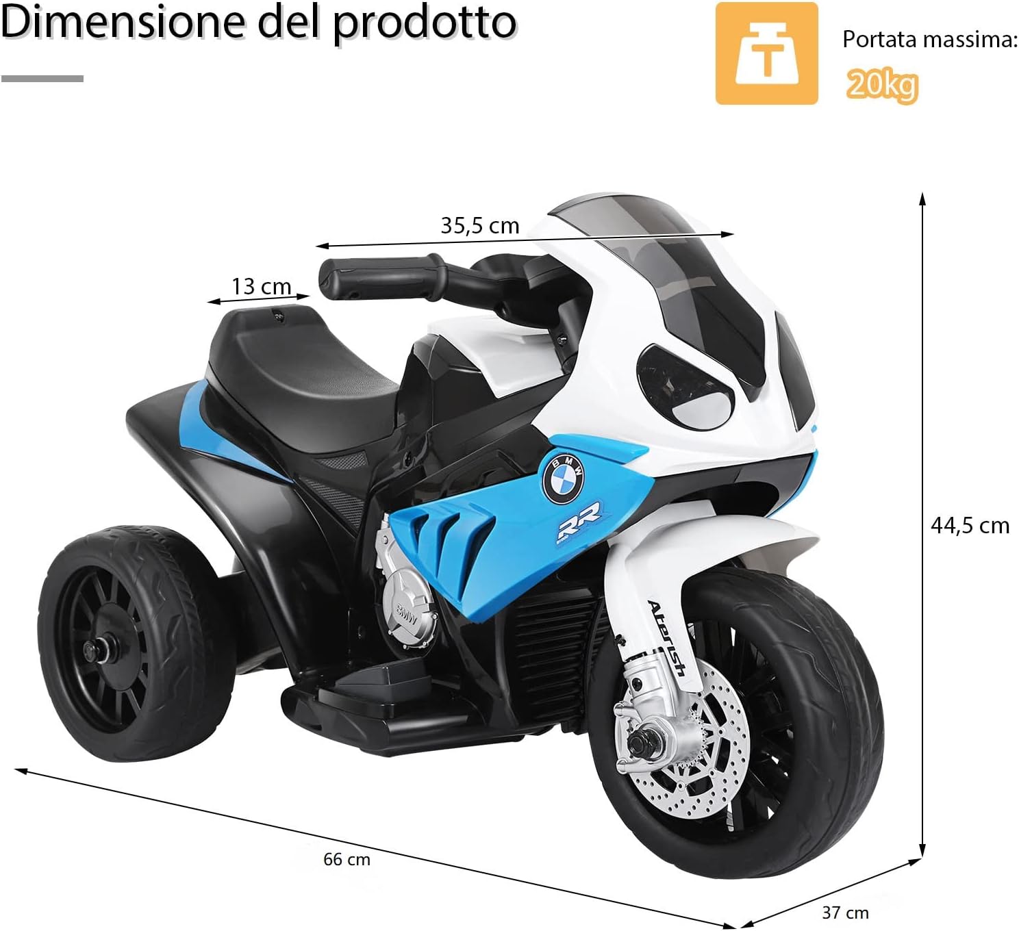 BMW Moto Cavalcabile per Bambini, Moto Giocattolo con Rotelle, Fari, Funzione Musica, Motocicletta a 3 Ruote, Regalo Perfetto per Bambini, 66 x 37 x 44,5 cm (Blu)