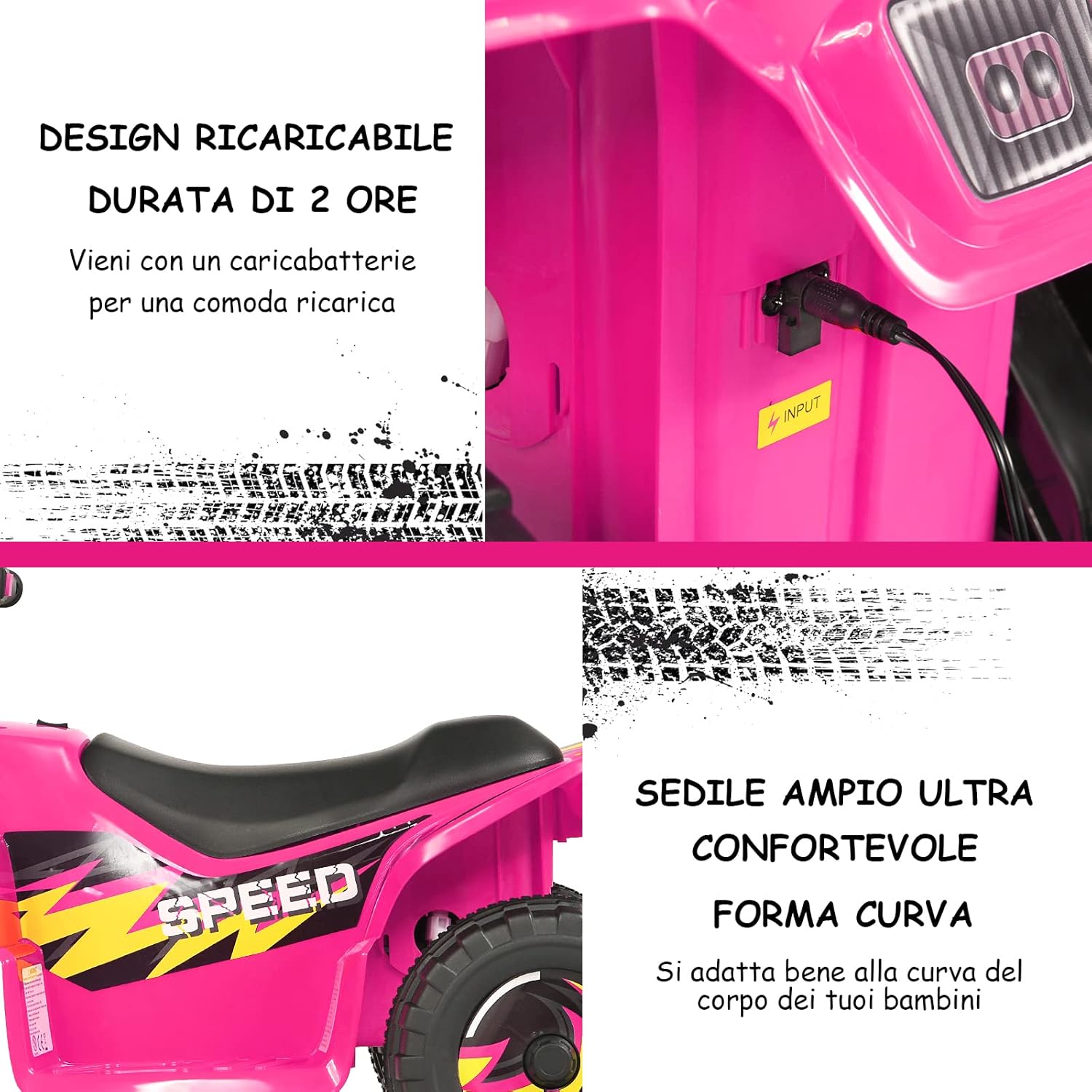 6V Quad Elettrico per Bambini, Mini Quad da Spiaggia con Funzione Avanti/Indietro, Velocità Massima 4,6 km/h, Regalo per Bambini 3 Anni+ (Rosa)