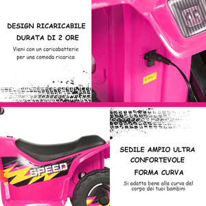 6V Quad Elettrico per Bambini, Mini Quad da Spiaggia con Funzione Avanti/Indietro, Velocità Massima 4,6 km/h, Regalo per Bambini 3 Anni+ (Rosa)