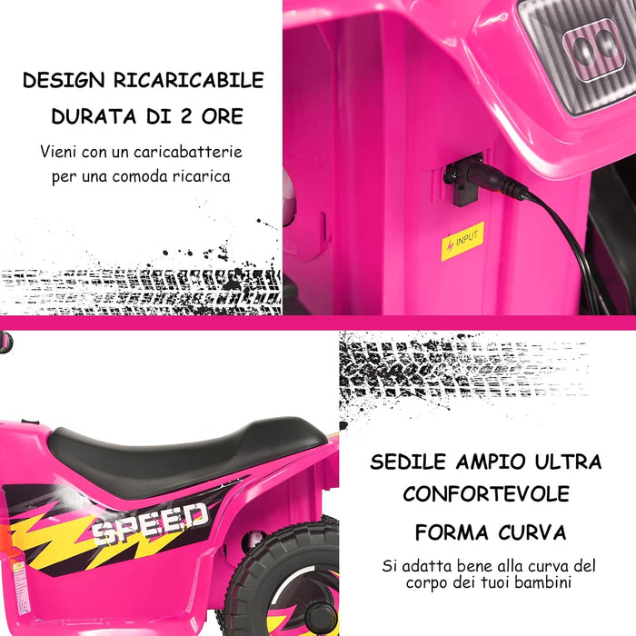 6V Quad Elettrico per Bambini, Mini Quad da Spiaggia con Funzione Avanti/Indietro, Velocità Massima 4,6 km/h, Regalo per Bambini 3 Anni+ (Rosa)