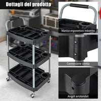 Carrello per Utensili a 3 piani, Carrello Porta Attrezzi su ruotedi Bloccaggio,Capacità 45kg, Organizzatore di strumenti con Pannelli Ben Divisi, per garage per officina per accessori