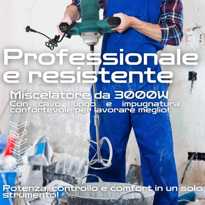 Miscelatore Professionale 2600W con 6 Velocità, Agitatore Mescolatore Attacco M14, per Malta, Cemento, Colla - Qualità Industriale e Affidabilità.