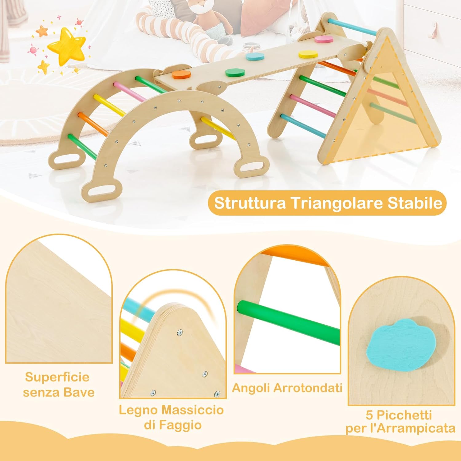 4 in 1 Set da Arrampicata per Bambini, Giocattoli da Arrampicata a Triangolo con Triangolo Arco e Salita, Ideale per Bambini 1 Anni + (Colorato)