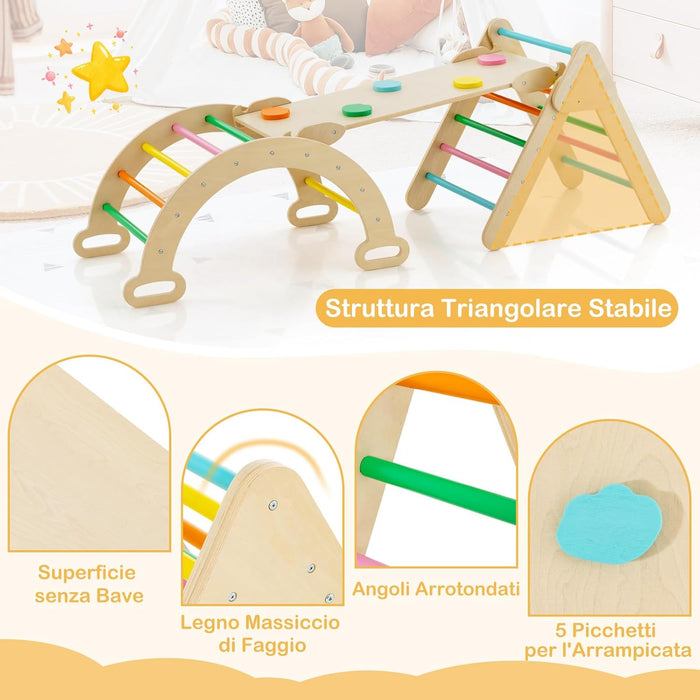 4 in 1 Set da Arrampicata per Bambini, Giocattoli da Arrampicata a Triangolo con Triangolo Arco e Salita, Ideale per Bambini 1 Anni + (Colorato)