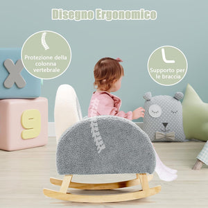Sedia a Dondolo per Bambini con Gambe in Legno Massiccio, Poltrona a Dondolo per Bambini con Cuscinetti Antiscivolo, per Stanza dei Giochi, Camera da Letto, Scuola Materna (Grigio)