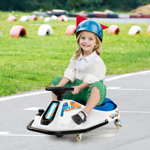 24 V Go Kart per bambini, Auto Drift con Giro a 360°, con Connessione Wireless USB Radio Musica e 3 Bandierine, Avviso Lento, 3-8 km/h, per Bambini 3+ Anni