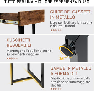Scrivania per Computer da 120 cm con Cassetto, Scrivania per Ufficio con Struttura in Metallo e Piedini Regolabili, per Studio e Soggiorno, 120 x 55 x 75 cm (Marrone Rustico)