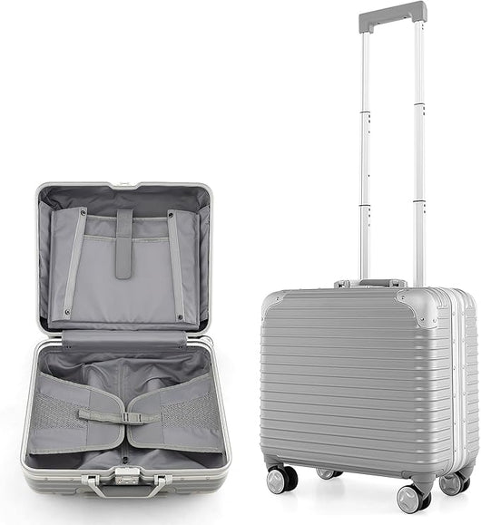Bagaglio a Mano da 16", Valigia Rigida in PC con Ruote Girevoli, Scomparto per Laptop, Trolley Business da Viaggio Leggero e Compatto con Lucchetto TSA, Argento, 43 x 24 x 44 cm