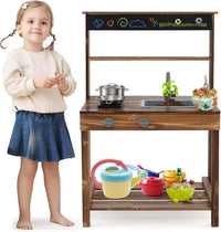 Cucina Giocattolo per Bambini, Cucina per Bambini in Abete Cinese con Rubinetto Girevole e Lavandino Rimovibile, Fornelli e Manopole, Lavagna, per Bambini 3-7 Anni