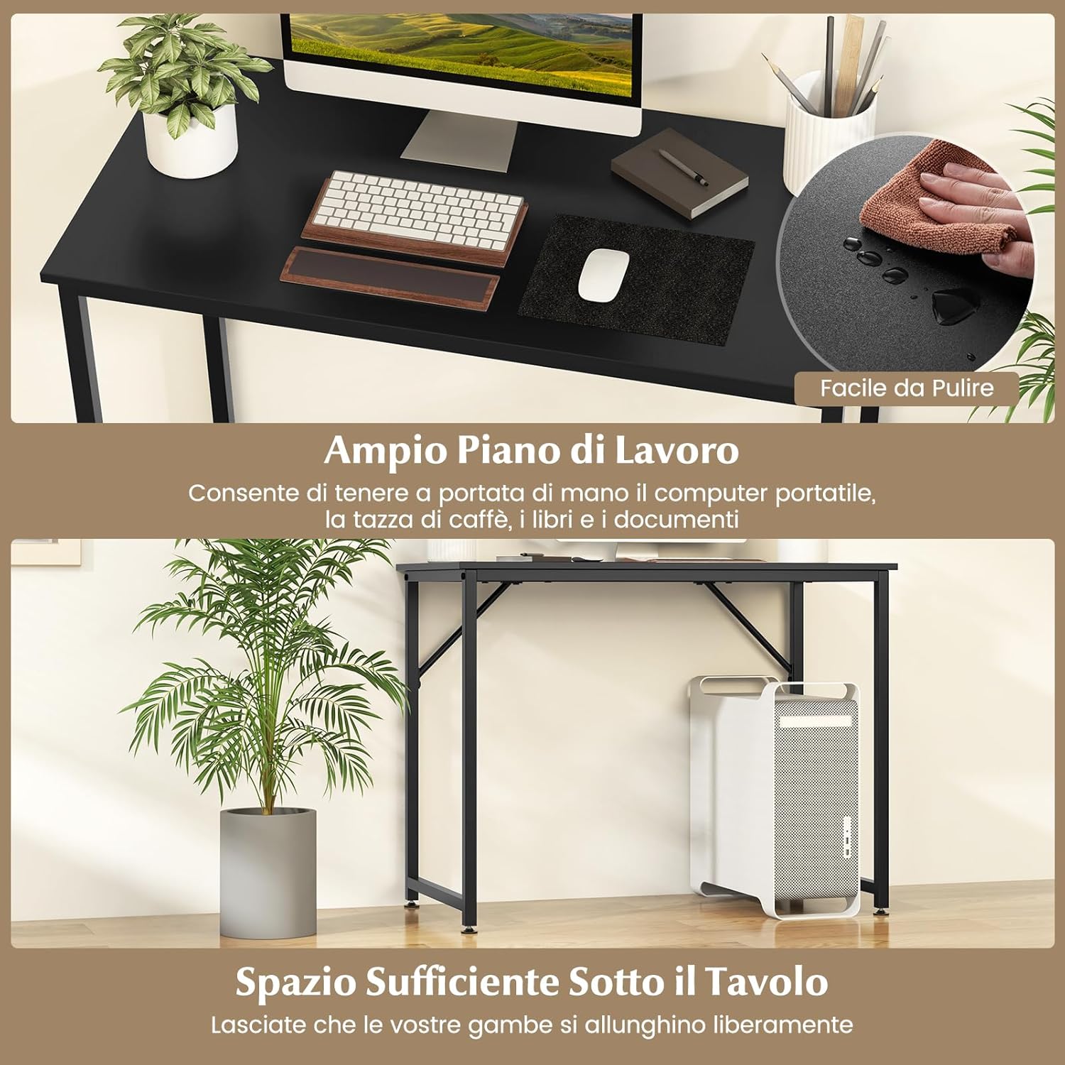 Scrivania per Computer 100 x 50 x 77 cm, Scrivania Moderna e Salvaspazio in Metallo Resistente con Piedini Regolabili, Scrivania Versatile per Casa e Ufficio (Nero)