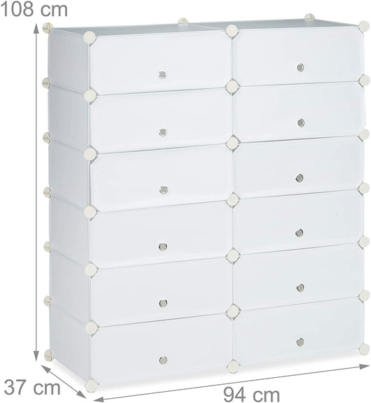 Scarpiera scaffale armadio portaoggetti con 12 armadietti 24 paia bianco 13_0001634_2