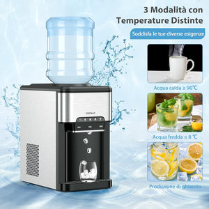 Erogatore Acqua 3 in 1, con Macchina del Ghiaccio, Dispender Acqua con 3 Impostazioni di Temperatura Caldo/Freddo/Ghiaccio, Regge Bottiglie 10-20 L, per Casa Ufficio Dormitorio