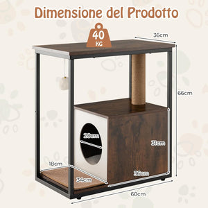 Cuccia per Gatti, Casetta per Gatti con Giocattolo a Palla Pensile e Dispositivo Anti-Ribaltamento, Tavolino Moderno e Multisuo con Case per Gatti, 60 x 36 x 66 cm(Marrone)