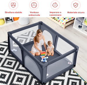 Box per Bambini, Centro Attività Portatile e Sicuro per Bambini, Box Colorato con Cancello, Recinto Extra per Interno ed Esterno con Rete Traspirante Durevole (Grigio scuro)