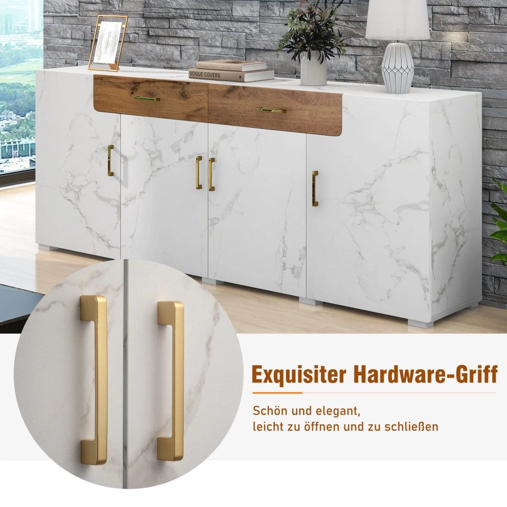 Credenza con 4 ante e 2 cassetti; 4 ripiani - per soggiorno - in truciolare e PVC - 208×39.5×80 cm - bianca