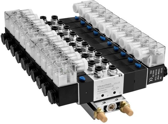Valvola magnetica elettrico-pneumatica 5 vie 3 posizioni - 12VDC con rilento - Kit di attacco rapido - Adatto a diverse applicazioni