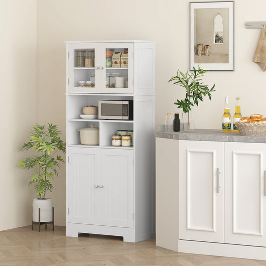 Credenza Cucina 60x30x145,5 cm con Armadietti e Vani a Giorno in Truciolare Bianco