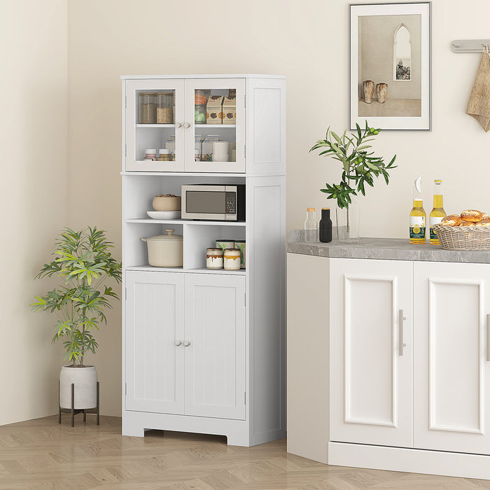 Credenza Cucina 60x30x145,5 cm con Armadietti e Vani a Giorno in Truciolare Bianco